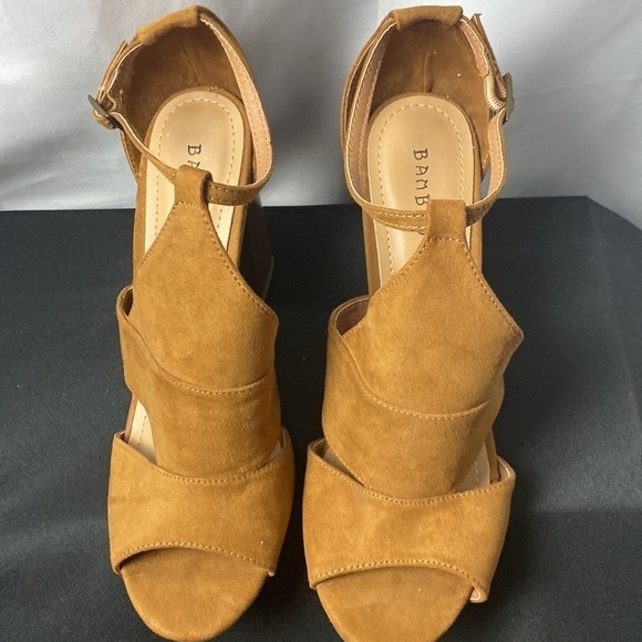BAMBOO WO SIZE 10 CARAMEL BROWN SUEDE LIKE 4” HEELED ANKLE STRAP SANDAL … - Picture 16 of 16